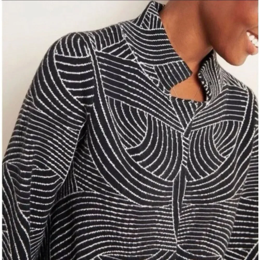 NWT - by ANTHROPOLOGIE Pietra Black/White Knit Single Snap 3/4 Sleeve Jacket, S
